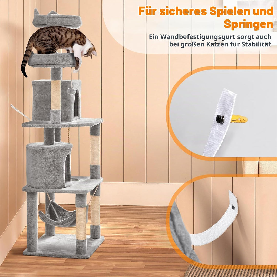 Yaheetech Kratzbaum gross, 179 cm Kartzenbaum Katzenkratzbaum, mit 2 Katzenhäusern und 2 Plattformen