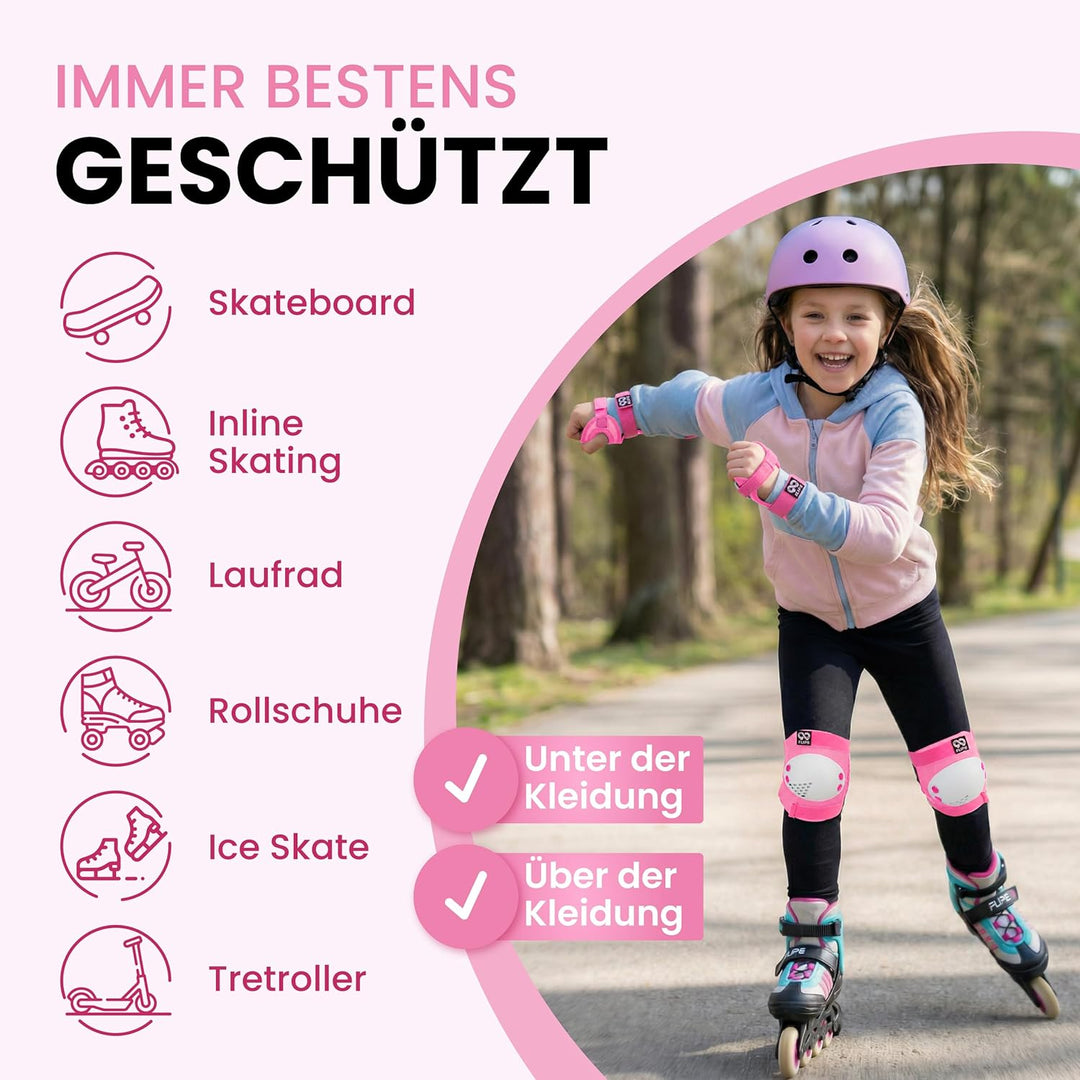 Schützer Inliner Kinder Set 3-12 Jahre [6er Set] mit Knieschoner, Ellenbogenschoner und Handschoner