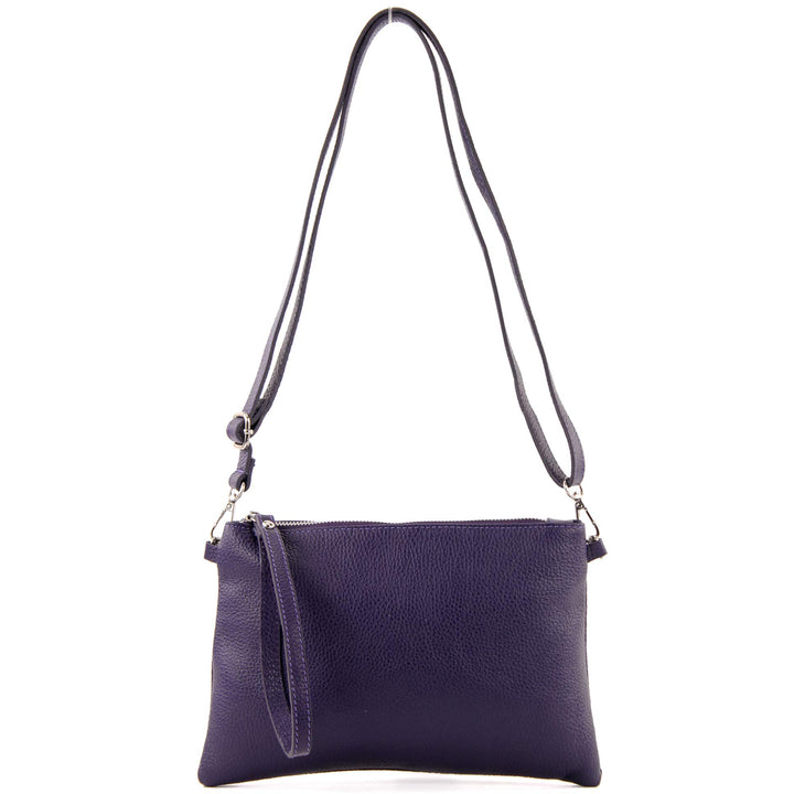 modamoda de - T186 - ital. Clutch Umhängetasche Leder Medium Dunkellila, Dunkellila