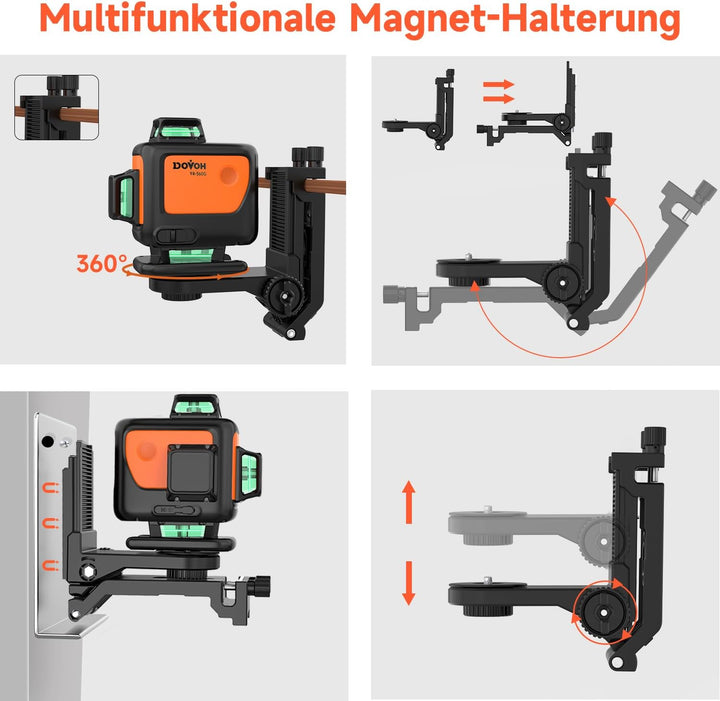 4D Kreuzlinienlaser mit Stativ, DOVOH 360° Selbstnivellierender Grüner Laser, Dual-Akkus, Klass Ⅱ, H