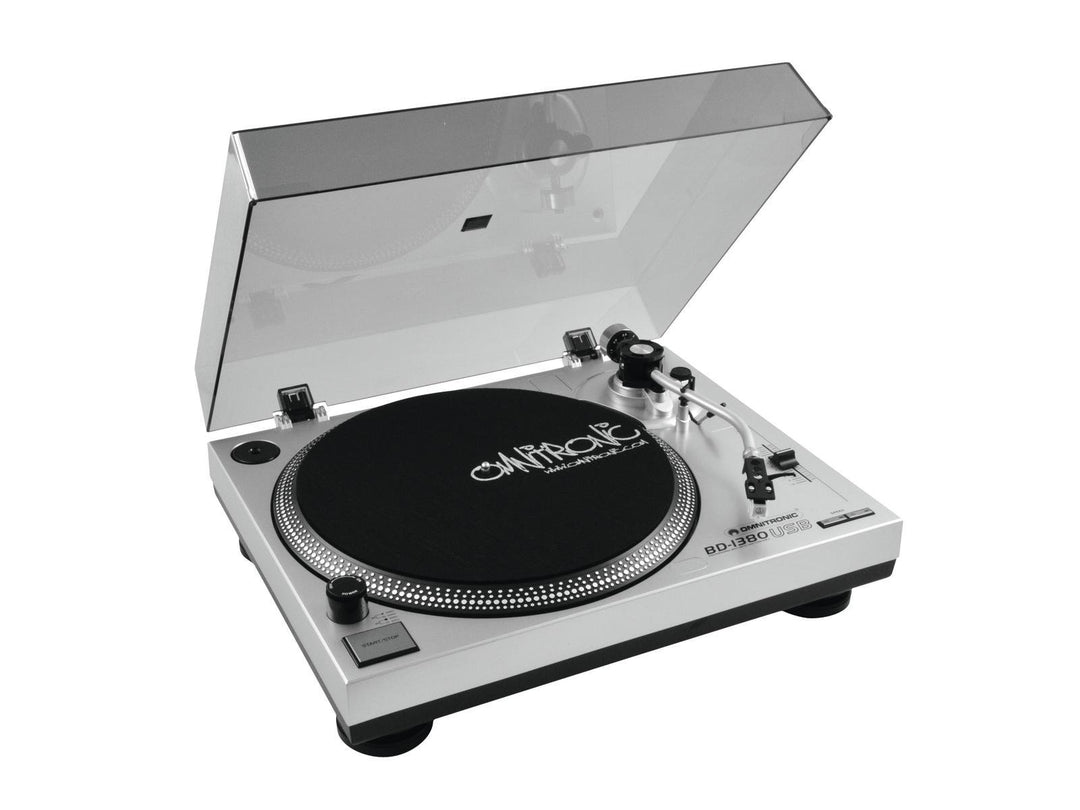 Omnitronic BD-1380 USB-Plattenspieler Silber | Riemengetriebener DJ-Plattenspieler mit USB-Schnittst