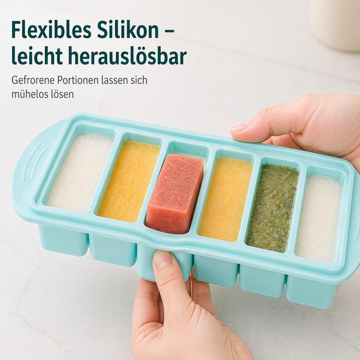 Silikon Gefrierform 3er Set mit Deckel – für Meal Prep, Suppe &amp; Sosse | 6 × 125 ml + 2 × 500 ml für