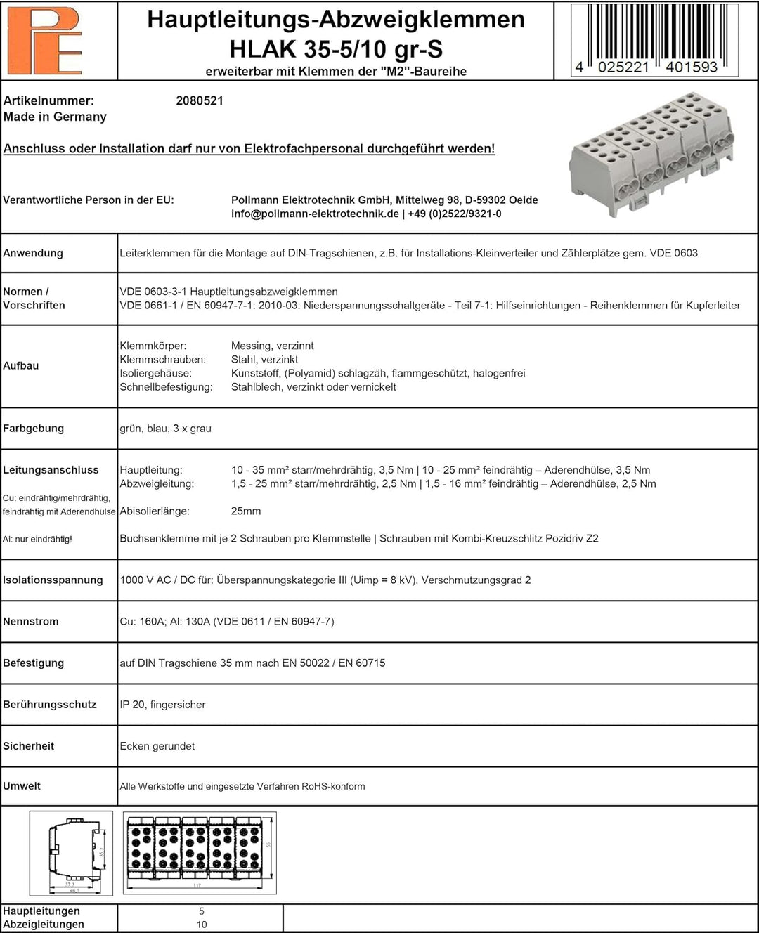 Pollmann – Ast Terminal Terminal HLAK 35–5/10 gr-s grau Main Line