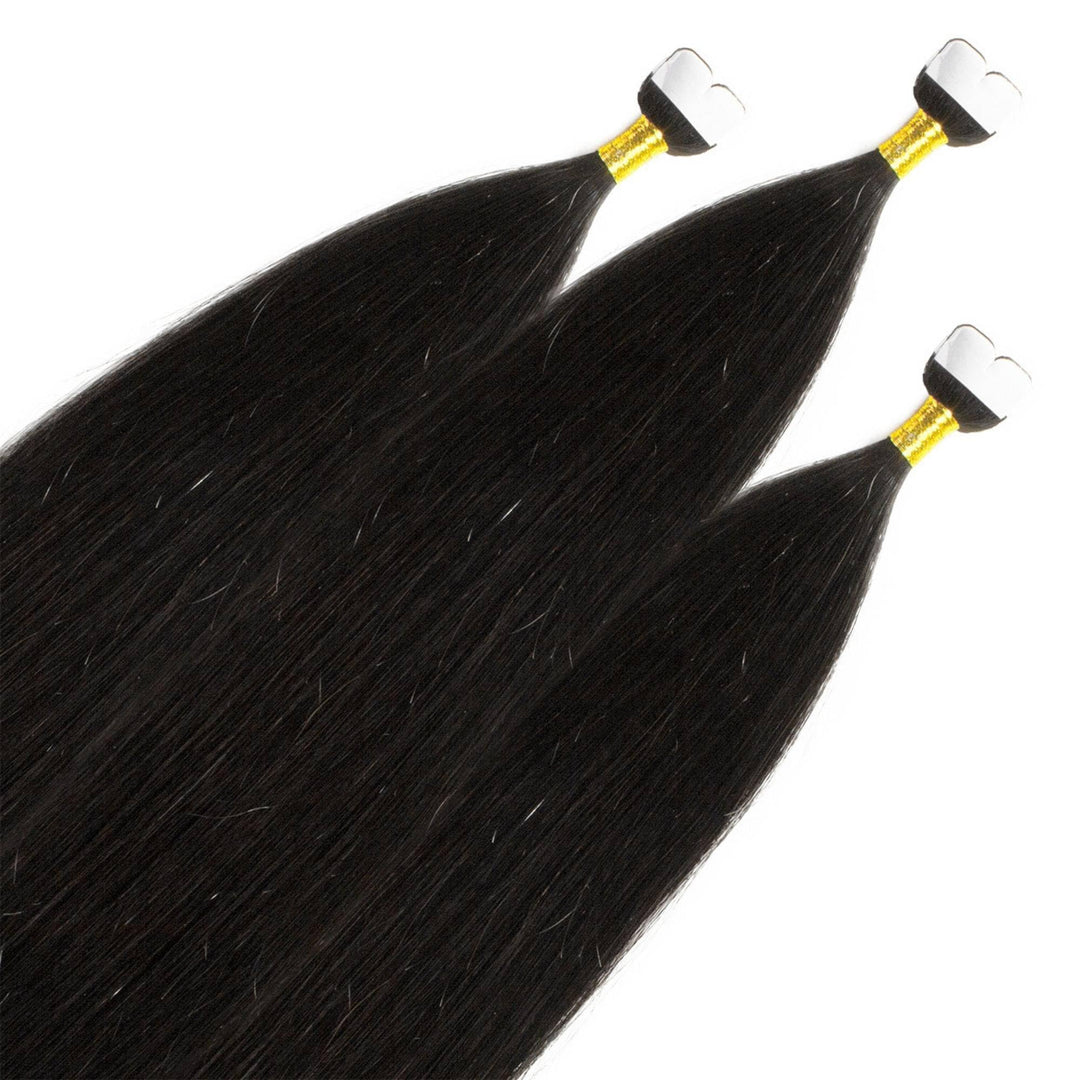 hair2heart Premium Mini Tape Extensions Echthaar - 12 Tapes 40cm 2/0 schwarz 40cm 12 Strähnen #1 Sch