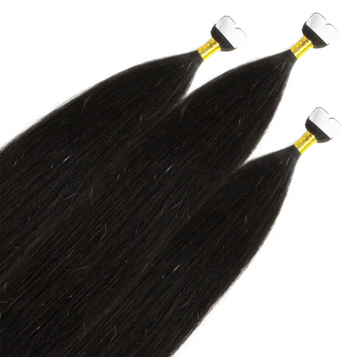 hair2heart Premium Mini Tape Extensions Echthaar - 12 Tapes 40cm 2/0 schwarz 40cm 12 Strähnen #1 Sch