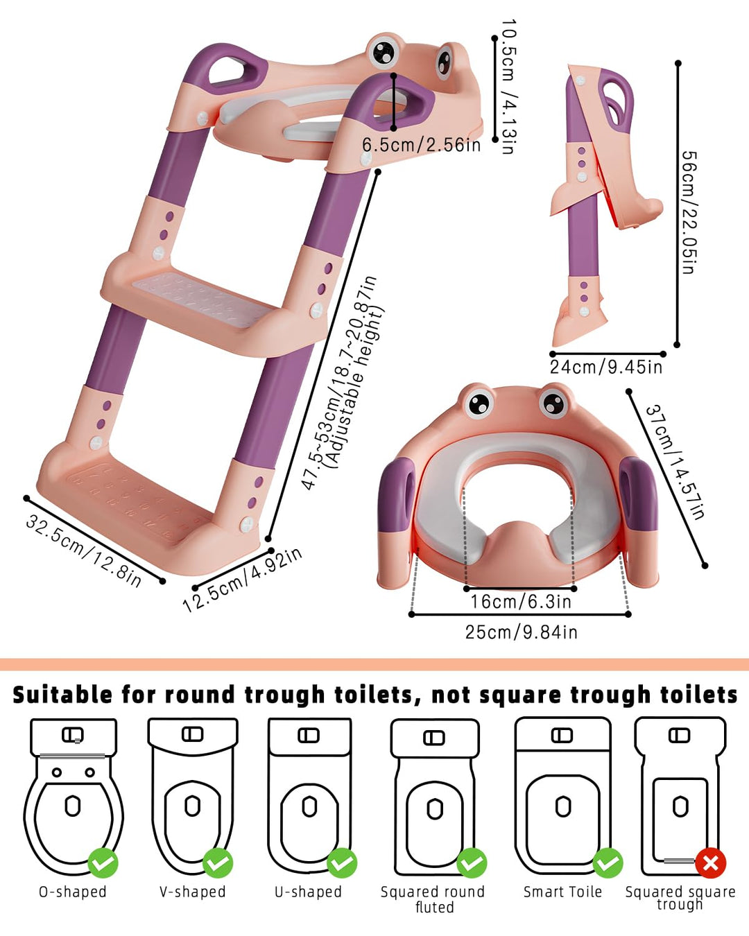 Toilettensitz Kinder mit Treppe, Toilettentrainer für Kinder, WC Sitz mit PU Gepolsterter, Höhenvers