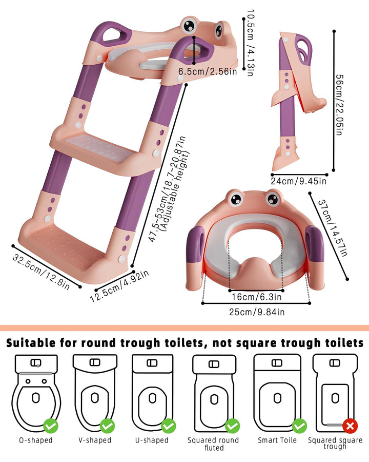 Toilettensitz Kinder mit Treppe, Toilettentrainer für Kinder, WC Sitz mit PU Gepolsterter, Höhenvers