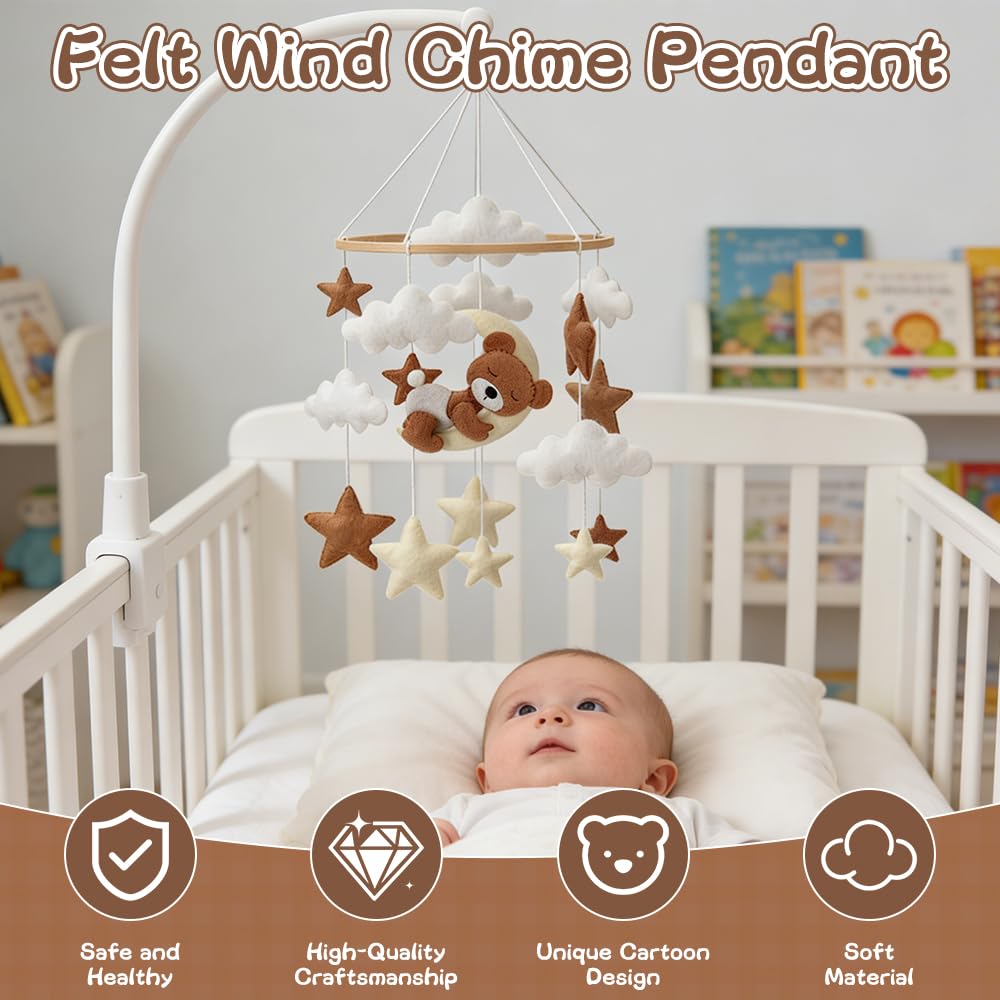 Baby Mobile, Bär Mobile Babybett Filz, Mobile Kinderbett Bettglocke Windspiele, Weisse Wolken und St