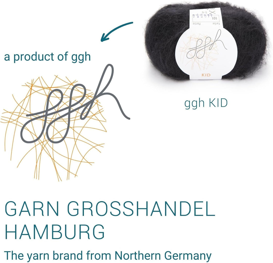 ggh Kid Box - 6 Knäuel Strickwolle aus Kid Mohair - Farbe 101 - Schwarz, 101 - Schwarz