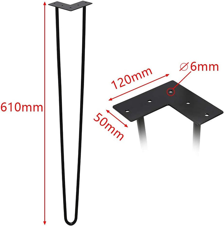 Einfeben 4er Tischbeine Haarnadel Hairpin Legs mit 3 Streben, 61 cm Stahl Tischgestell, inkl. Bodens