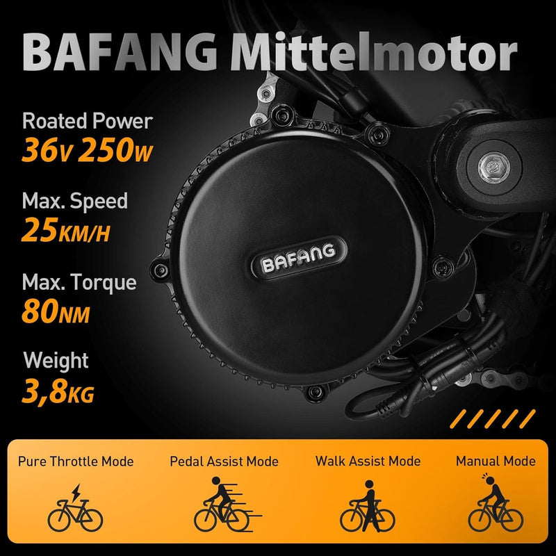 Bafang Mittelmotor 250w 36V mit Akku BBS01B G340 ebike Umbausatz Mit Bafang Display, Batterie (Optio