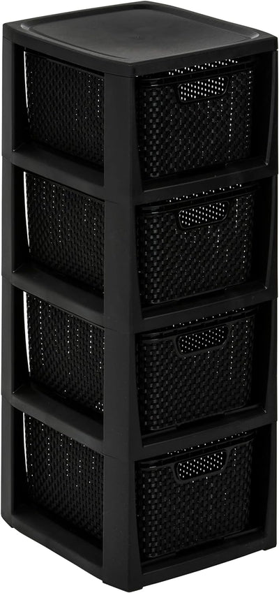 BranQ - Home essential Regal in Rattan Design, BPA-freie Kunststoff PP, Schwarz, 29,5 x 24 x 64,2 cm