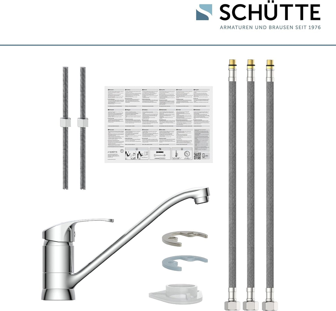 SCHÜTTE 35490 CELLINO Niederdruck-Küchenarmatur 360° schwenkbar, Wasserhahn für die Küche mit Anti-N