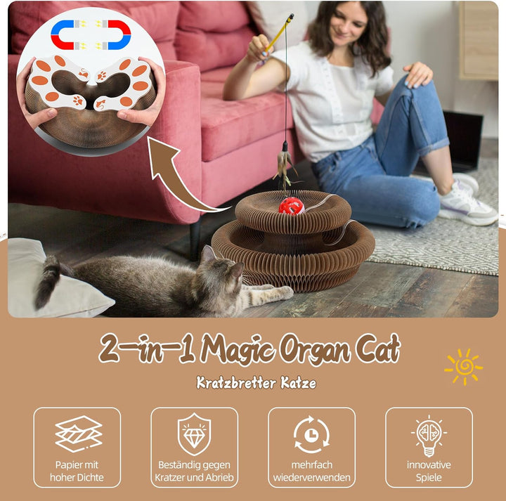 2-in-1 Magic Organ Katzen Kratzbretter, NEU Zusammenklappbares interaktives Katzenspielzeug mit Gloc