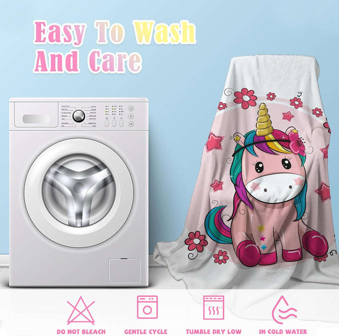 Einhorn Decke Kuscheldecke Flanell Kinder Rosa Kuscheldecke für Mädchen, Weiche Wohndecke Geburtstag