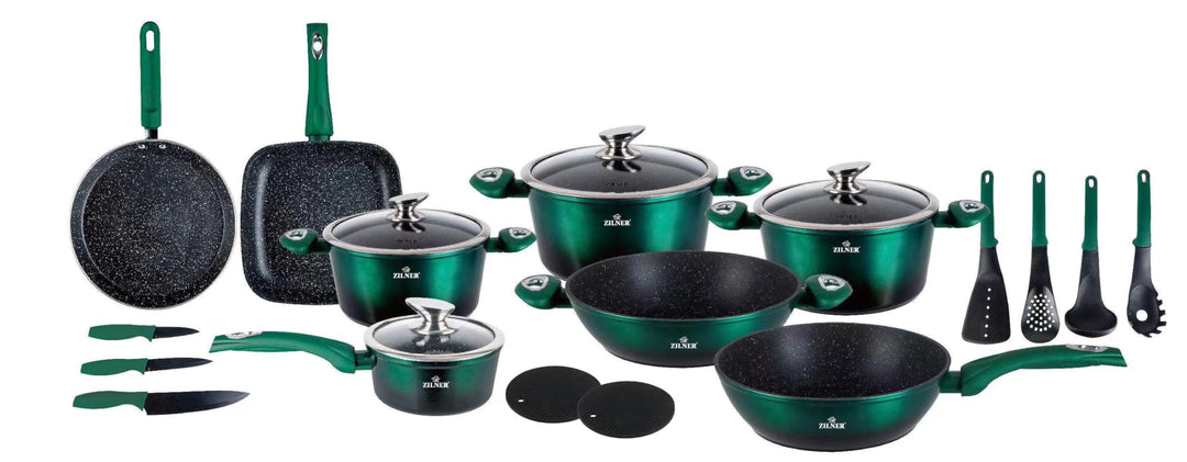 Töpfe und Pfannen Set - Topfset 21-teilig - Marmorbeschichtung - mit Glasdeckeln - für alle Herdarte