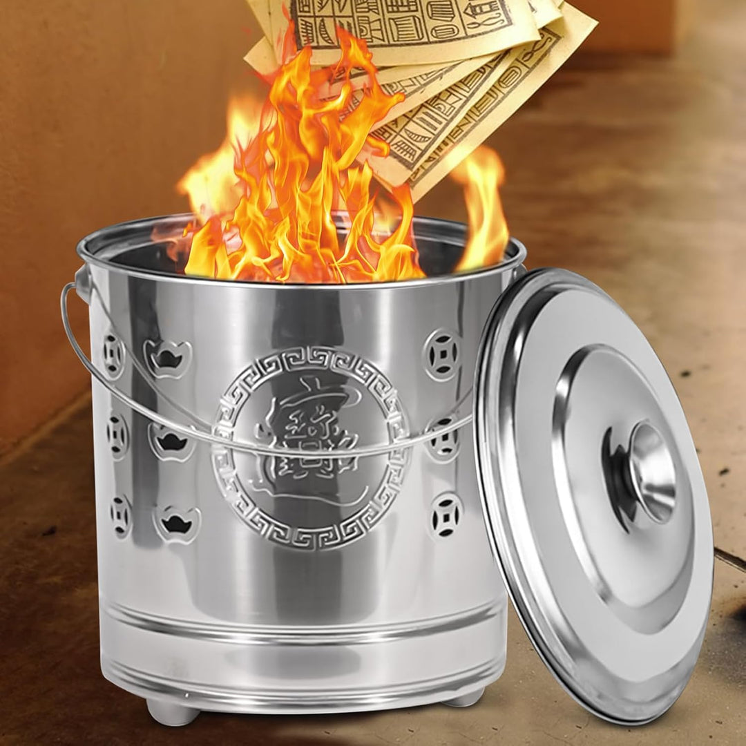 Feuertonne für den Gartenabfall mit Deckel und Schürhaken, Edelstahl Feuer Verbrennungstonne für Lau