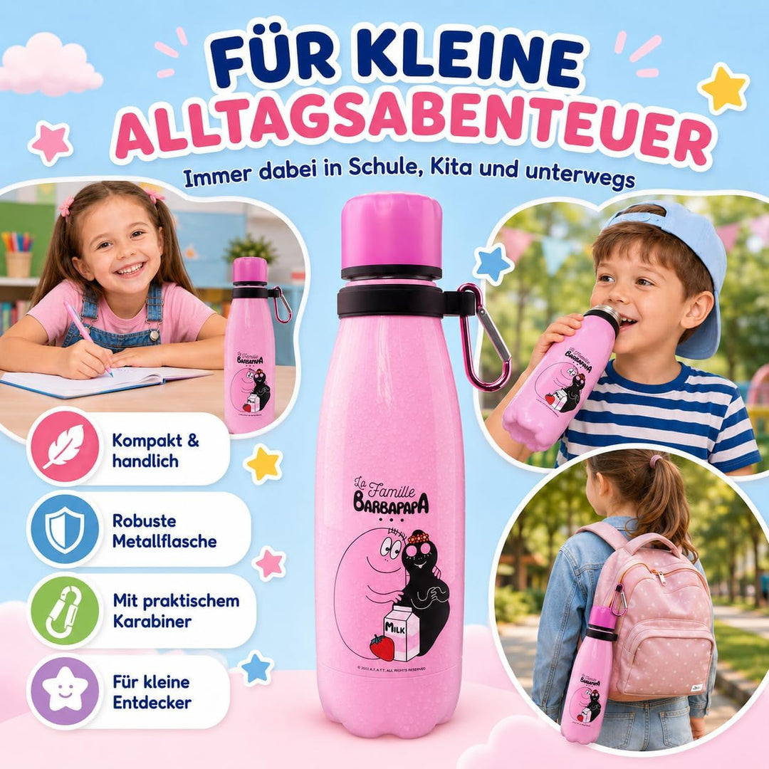 Barbapapa Trinkflasche Kinder 350 ml - Thermosflasche Edelstahl auslaufsicher BPA-frei - Isolierflas
