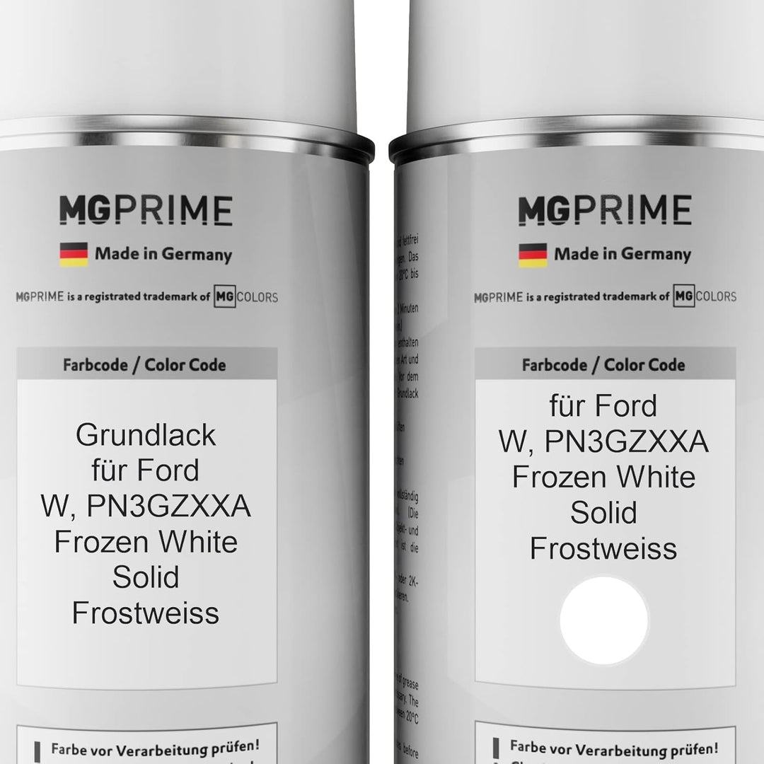 MG PRIME Autolack 2K Spraydosen Set für Ford W / PN3GZXXA Frozen White Solid/Frostweiss Grundlack Ba