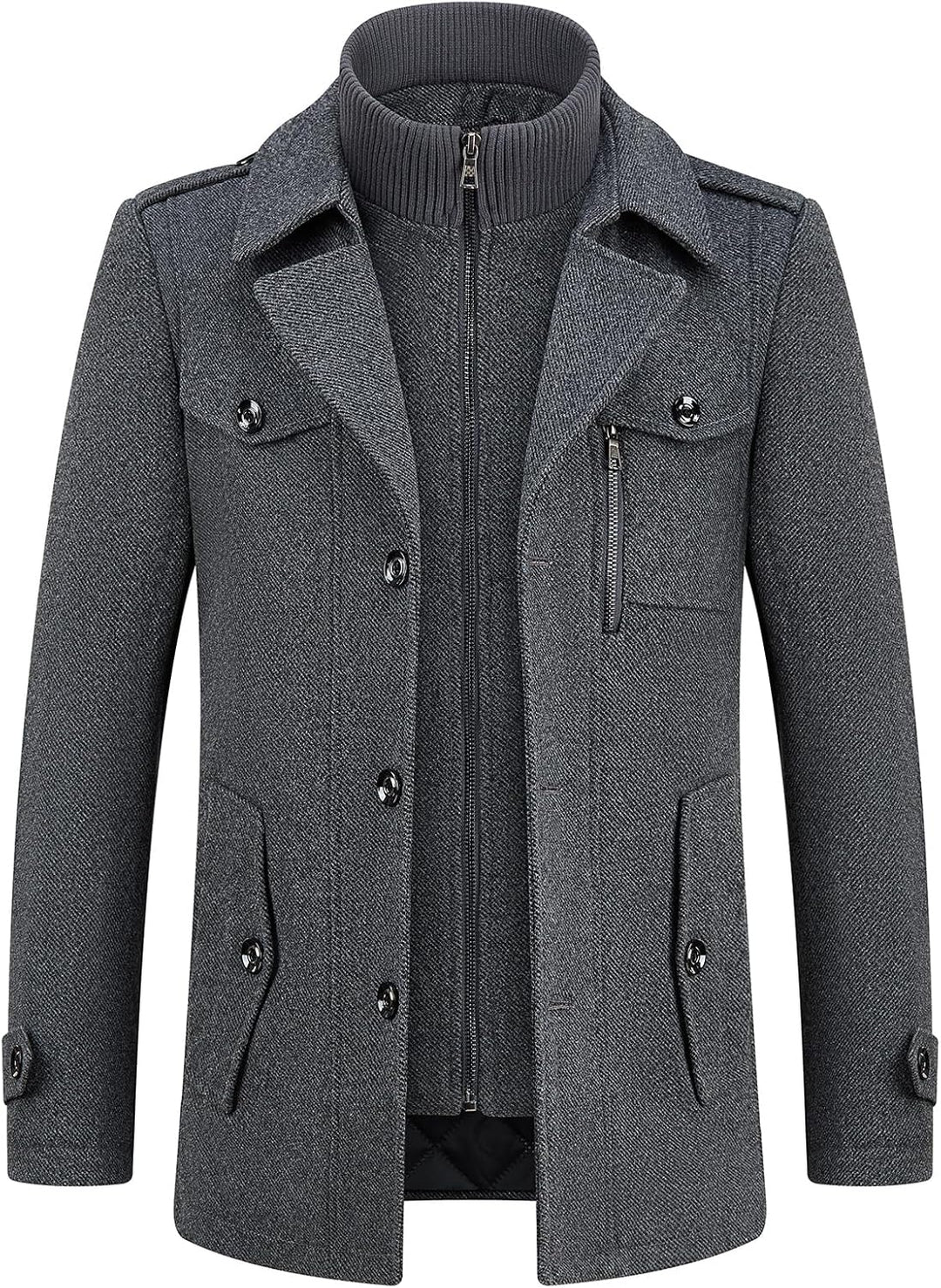 KUDORO Herren Wintermantel Wolle Kurzmantel Herren Wollmantel Mittellang Slim Fit für Business Freiz