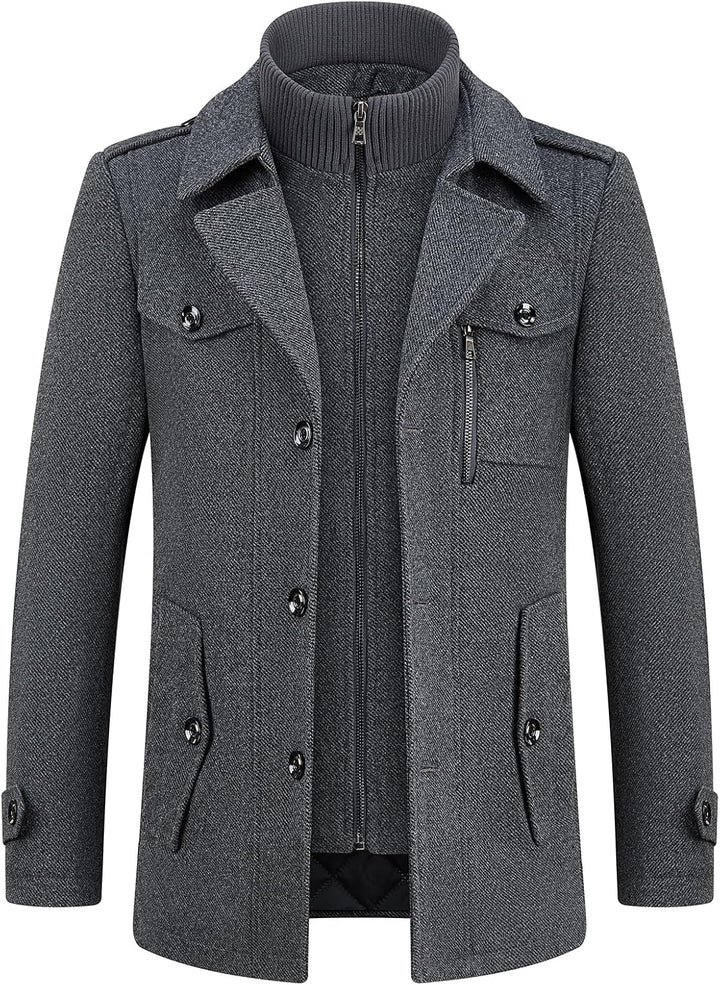 KUDORO Herren Wintermantel Wolle Kurzmantel Herren Wollmantel Mittellang Slim Fit für Business Freiz