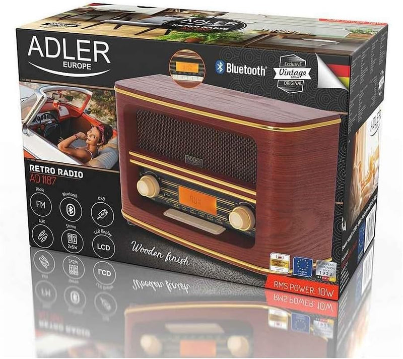 Retro-Radio FM Bluetooh 5.0 USB und Aux Wecker Apag. Autom.FABRILAMP