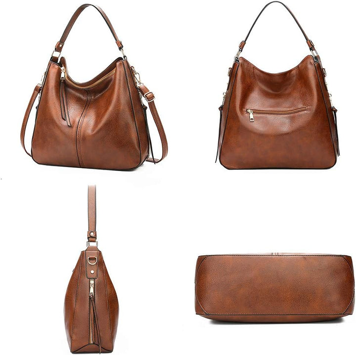 Kris Anna Damen Hobo Eimer Schultertasche aus PU Leder Braun EINWEG, Braun
