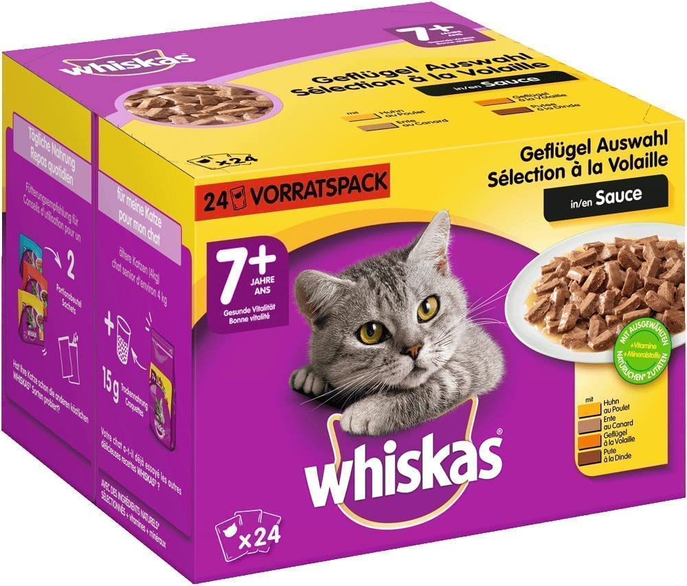Whiskas 7 + Katzenfutter – Geflügel-Auswahl in Sauce – Hochwertiges Katzenfutter ab dem 7. Lebensjah