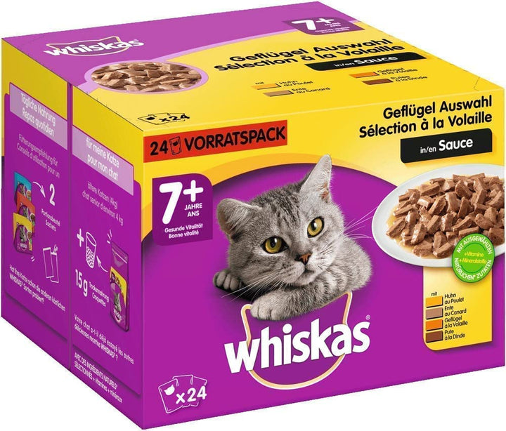 Whiskas 7 + Katzenfutter – Geflügel-Auswahl in Sauce – Hochwertiges Katzenfutter ab dem 7. Lebensjah