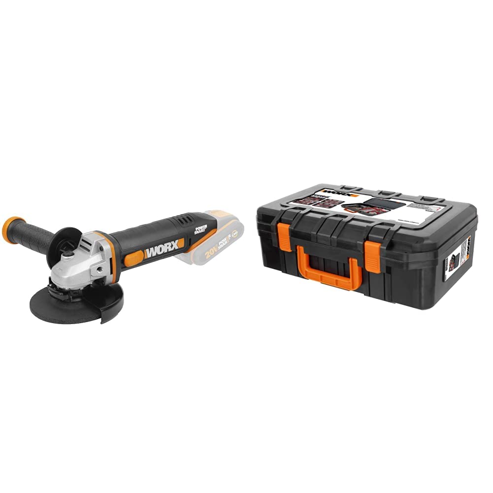 WORX WX803.9 Akku Winkelschleifer 20V - ohne Akku &amp; Ladegerät, Schwarz &amp; WA0071 Werkzeugkoffer aus r
