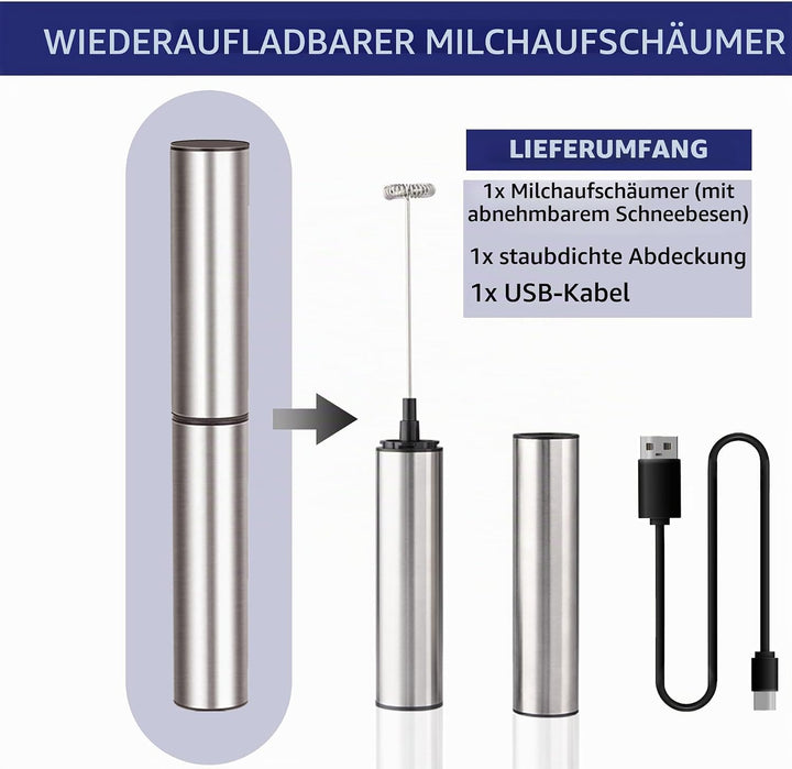 Wiederaufladbarer Handmilchaufschäumer, leistungsstarker Handkaffeeaufschäumer mit USB-Milchschaumbe