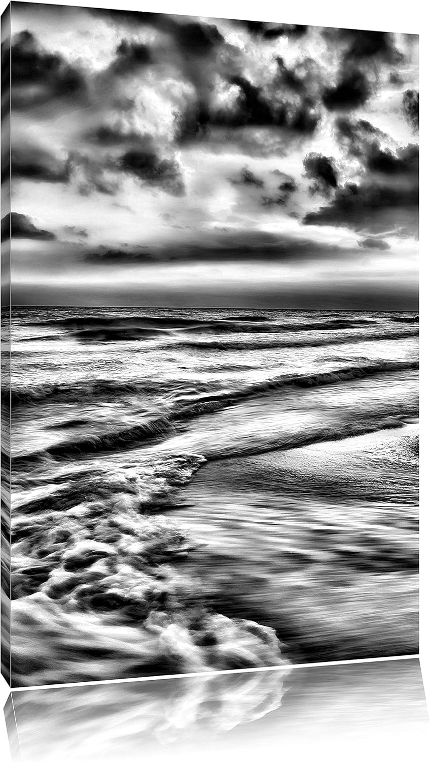 Pixxprint Monocrome, Meereshorizont Sonne hinter Wolken, Format: 100x70 auf Leinwand, XXL riesige Bi