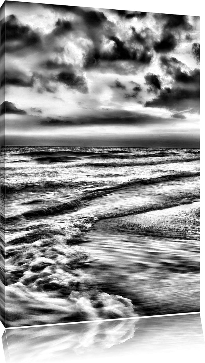 Pixxprint Monocrome, Meereshorizont Sonne hinter Wolken, Format: 100x70 auf Leinwand, XXL riesige Bi