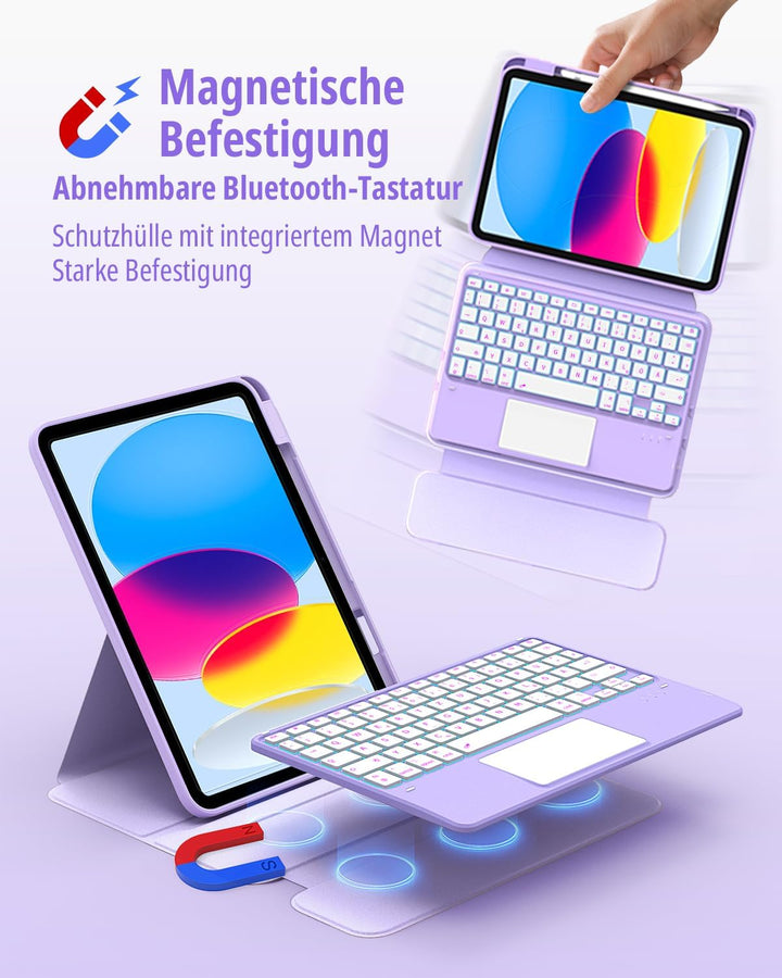 CACOE Drehbare Hülle mit Tastatur für iPad (A16) 11/10 Generation (11/10.9 Zoll) 2025/2022 mit Touch