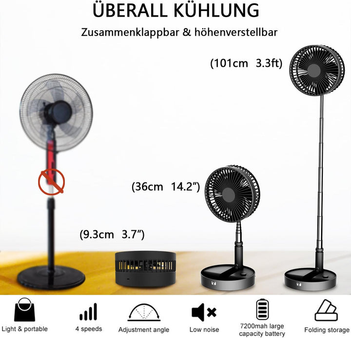 UNITEDTIME Tragbarer Ventilator Faltbares Wiederaufladbares [Fernbedienung] Batteriebetriebene Folda