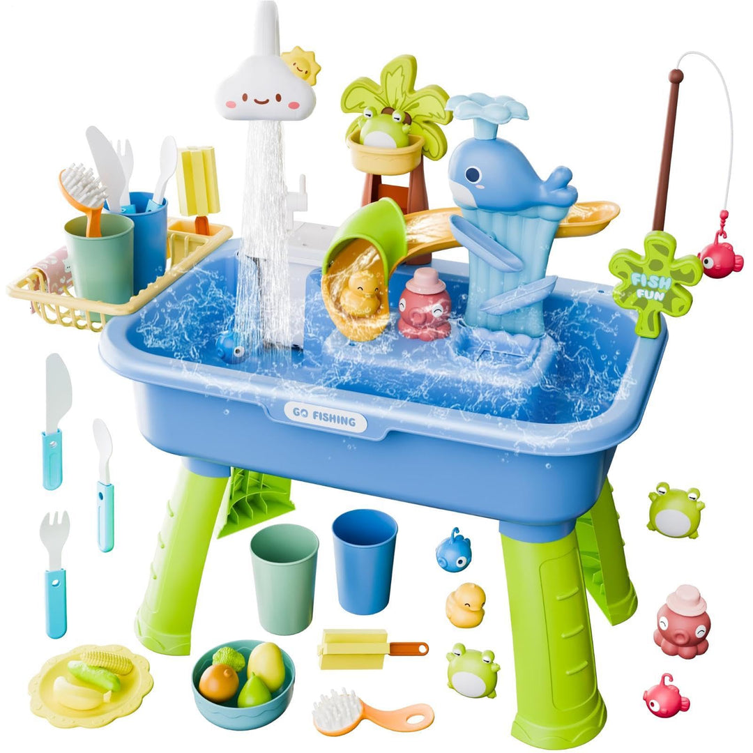 Wasserspieltisch Für Kinder | Lustige Spielwaschtische Mit Fliessendem Wasser Pumpe | 4-in-1 Outdoor
