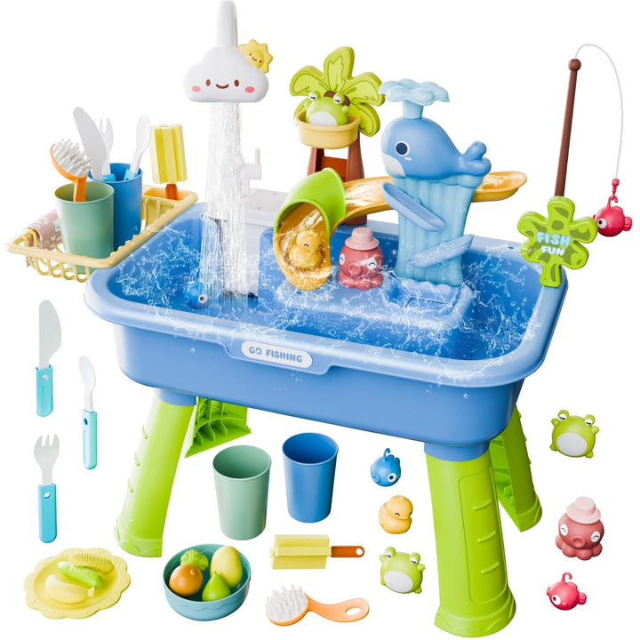 Wasserspieltisch Für Kinder | Lustige Spielwaschtische Mit Fliessendem Wasser Pumpe | 4-in-1 Outdoor