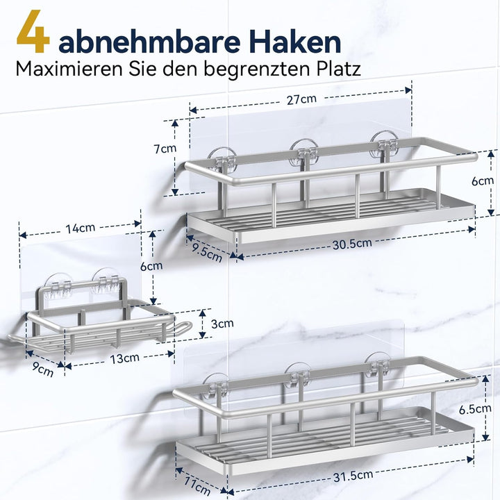 YASONIC Duschablage Ohne Bohren, 3 Stück Rostfreie Badezimmer Organizer, Schnelltrocknender Duschreg
