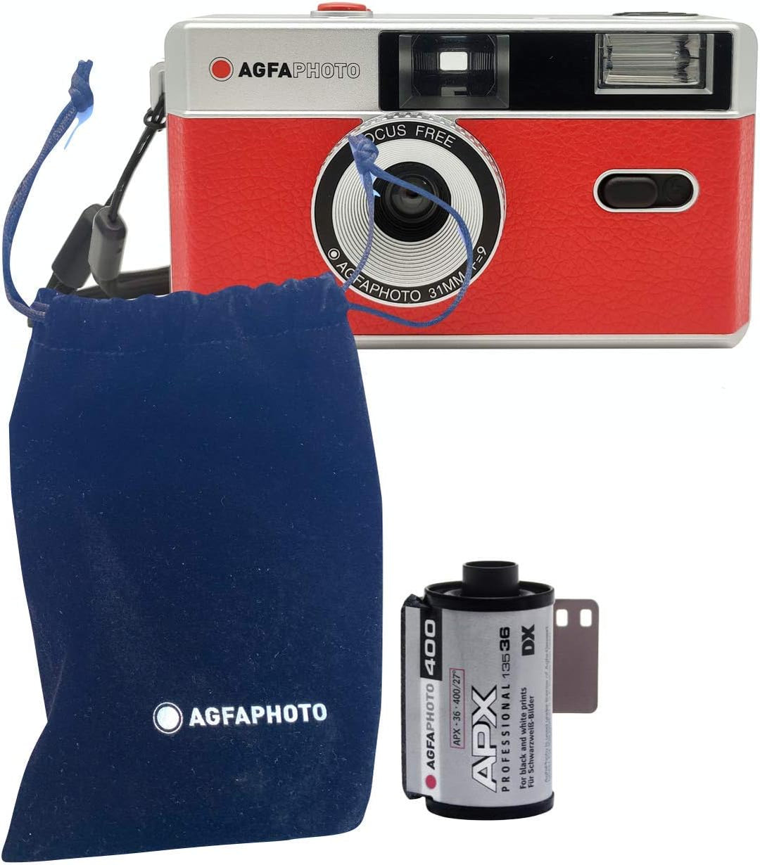 AgfaPhoto analoge 35mm Kleinbildfilm Foto Kamera rot + Schwarz/Weiss Bilder Film + Batterie rot Set