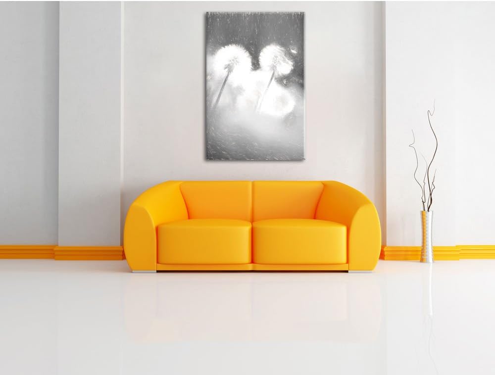 Pixxprint Pusteblumen im morgendlichen Wind Kunst Kohle Effekt, Format: 100x70 auf Leinwand, 100x70