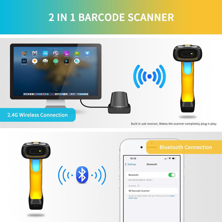 NETUM Verbesserter QR Industrie Bluetooth Barcode Scanner mit Ladestation, kabelloser 2D-1D-Barcode-