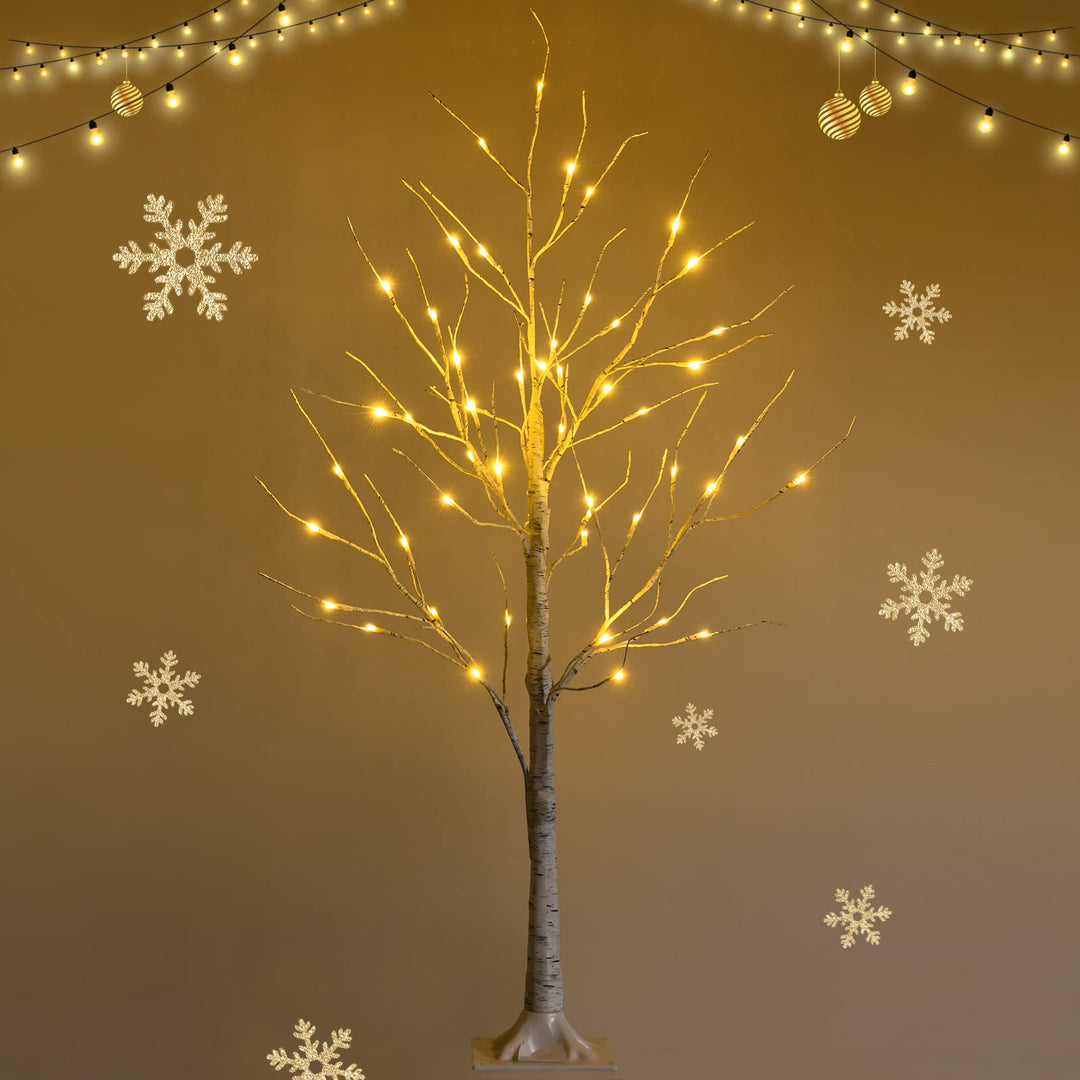 RELAX4LIFE Weisser Weihnachtsbaum Künstlich 120cm, LED Lichtbaum Birkenoptik, Christbaum mit 48 warm