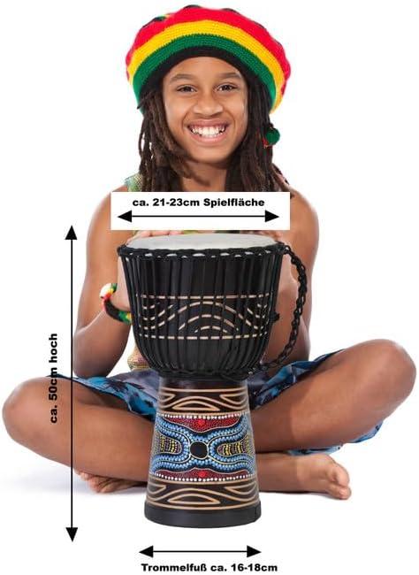 50cm Profi Djembe Trommel Bongo Drum Buschtrommel Percussion Motiv Buntes Muster Afrika Art - (Sehr