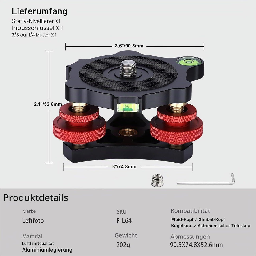 Stativ Nivellierständer mit +/-5 Grad Präzisions-Einstellhalterung für Panoramakopf Kugelkopf Videok