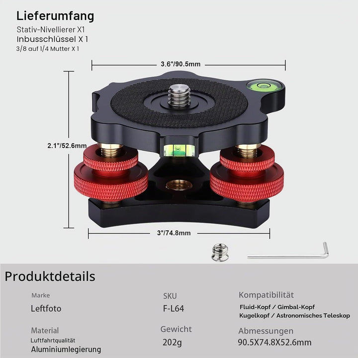 Stativ Nivellierständer mit +/-5 Grad Präzisions-Einstellhalterung für Panoramakopf Kugelkopf Videok