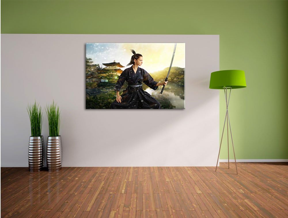 Pixxprint Samurai-Kriegerin Schnee als Leinwandbild/Grösse: 100x70 cm/Wandbild/Kunstdruck/fertig bes
