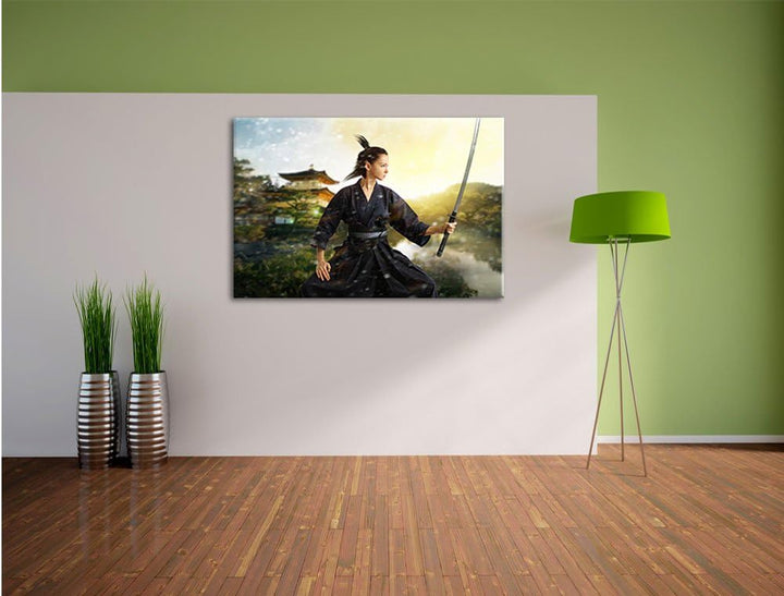 Pixxprint Samurai-Kriegerin Schnee als Leinwandbild/Grösse: 100x70 cm/Wandbild/Kunstdruck/fertig bes