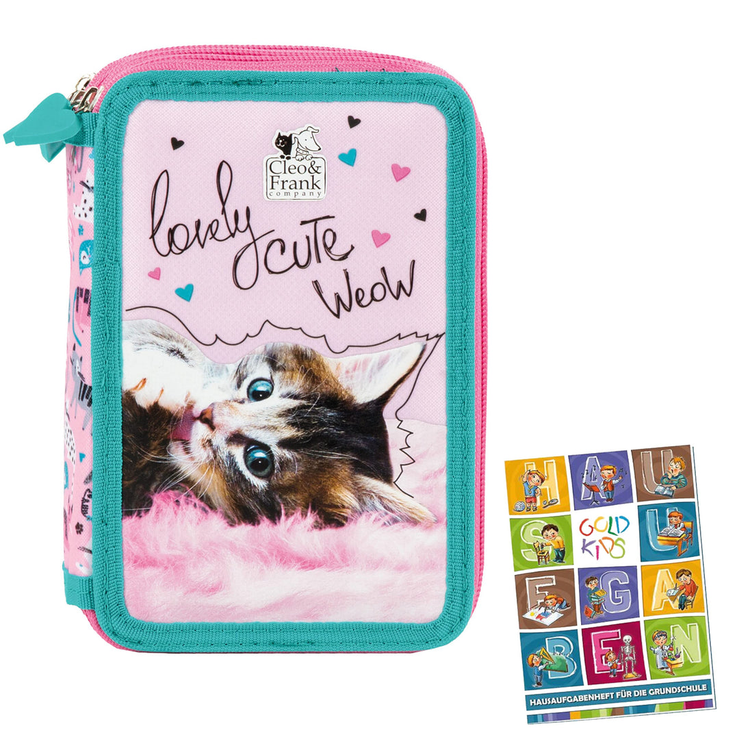 Goldkids Federtasche 3-fache Federmappe Federmäppchen 43-teilig gefüllte Schüleretui Stifte und Pins
