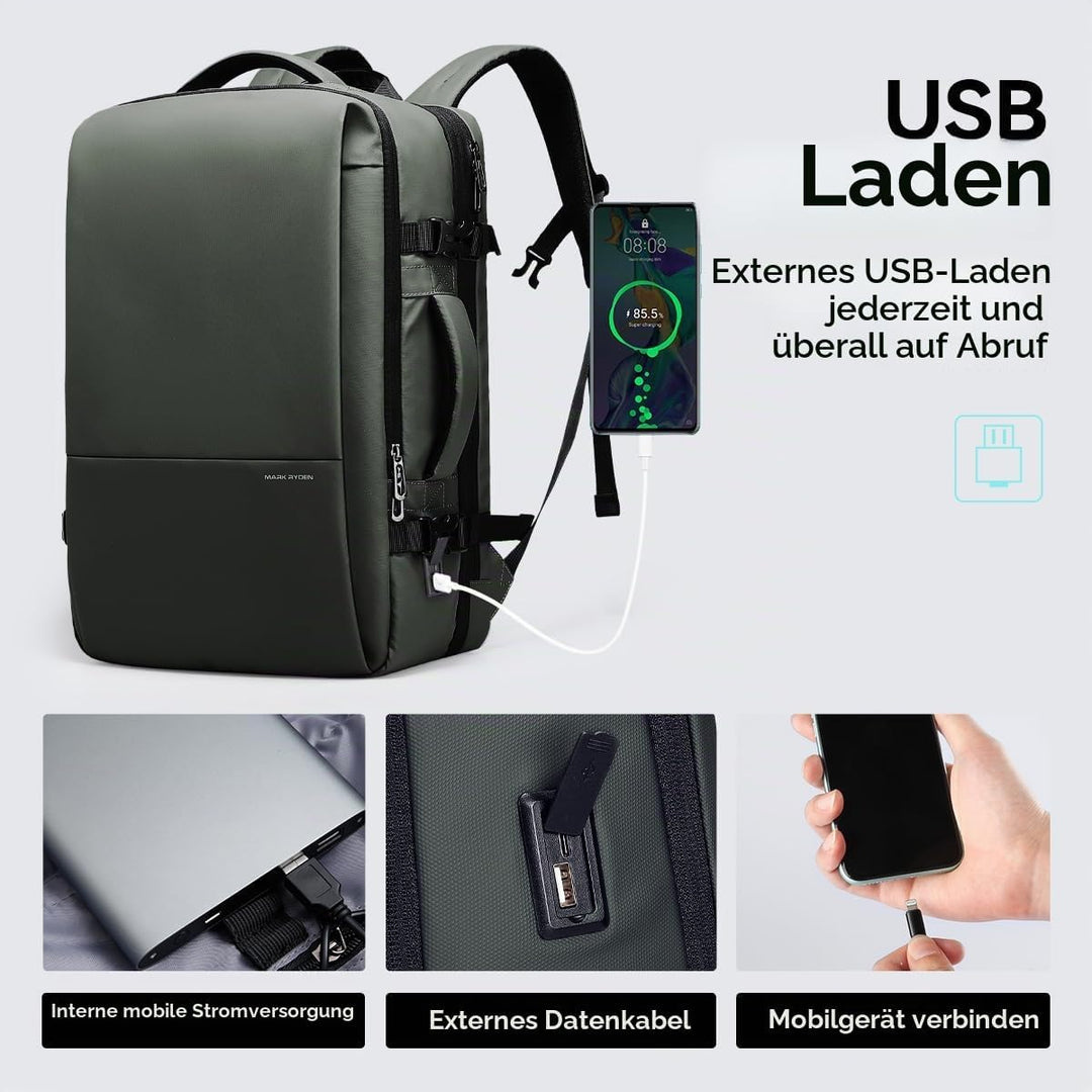 MARK RYDEN 30-45L Geschäftsreiserucksack, Erweiterte Umhängetasche, multifunktionaler Nass- und Troc