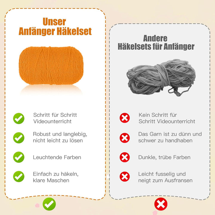 Jinfanshurich Häkelset für Anfänger, Komplettes Crochet Set mit Videoanleitung, Einfaches DIY Häkelt